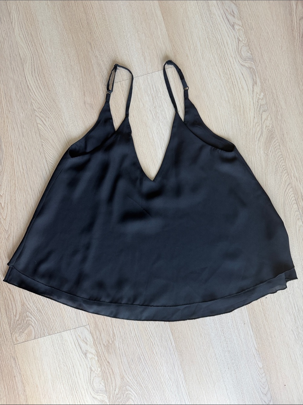 Tobi Black Satin V-Neck Cami Top